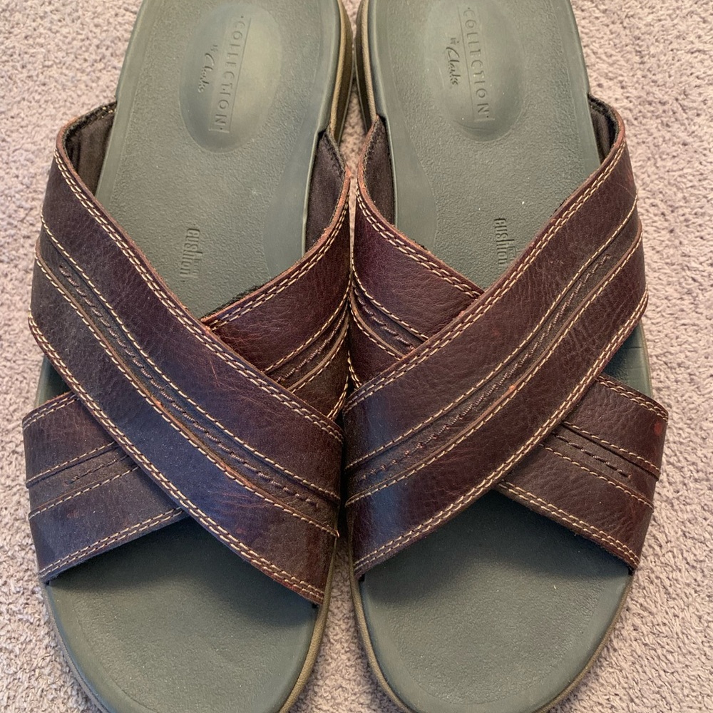 Clarks Dark Brown Leather Cross-Strap Sandals